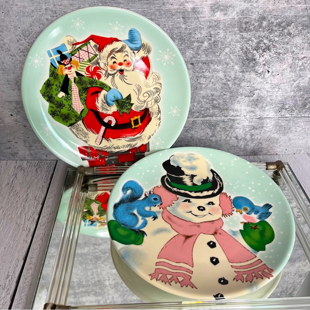 Mr. Christmas 90 Years Of Holiday Magic Xmas Style Dessert Plates, Snowman Santa